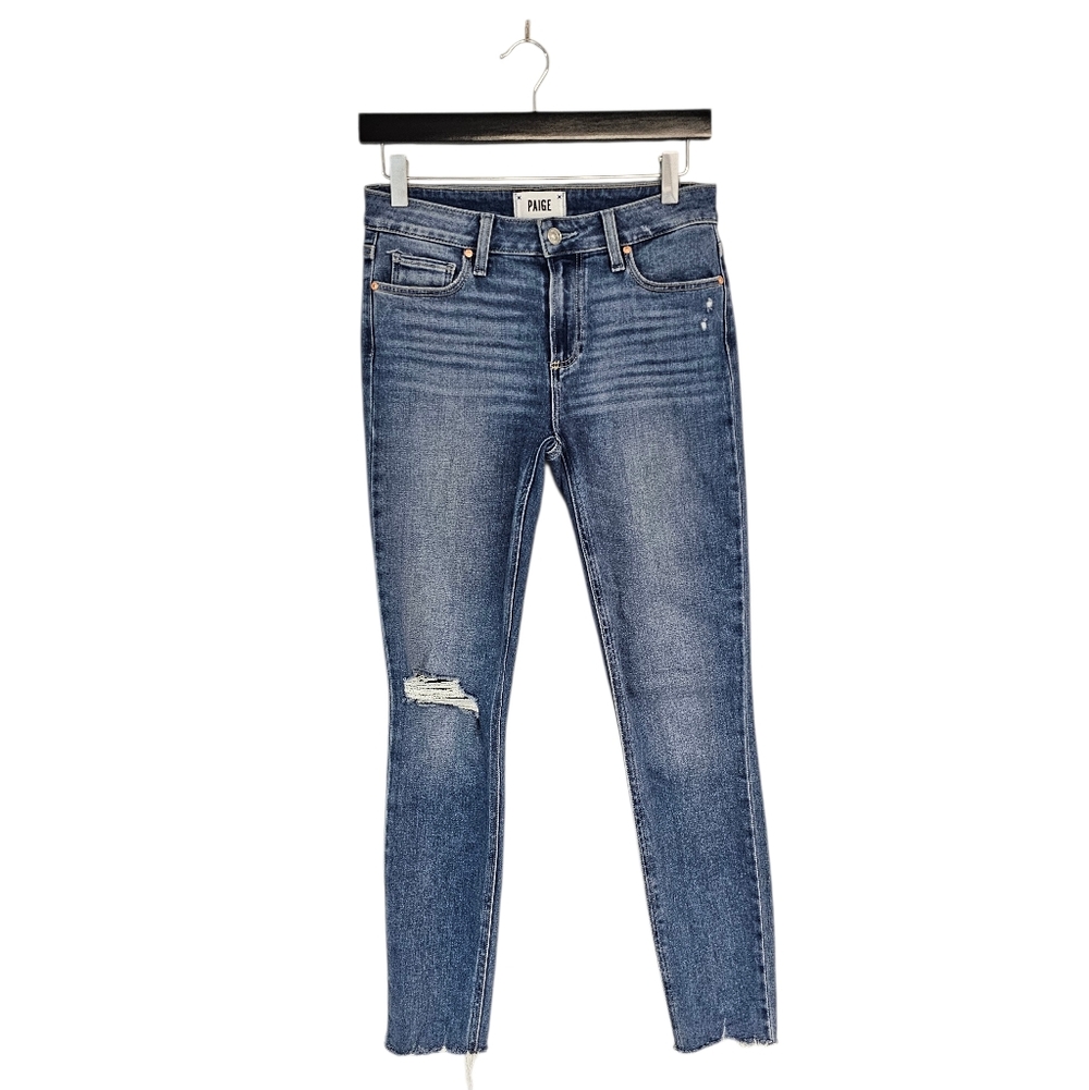 PAIGE Verdugo Mid Rise Ankle Skinny Fray Distressed Blue Jeans 27 Preowned